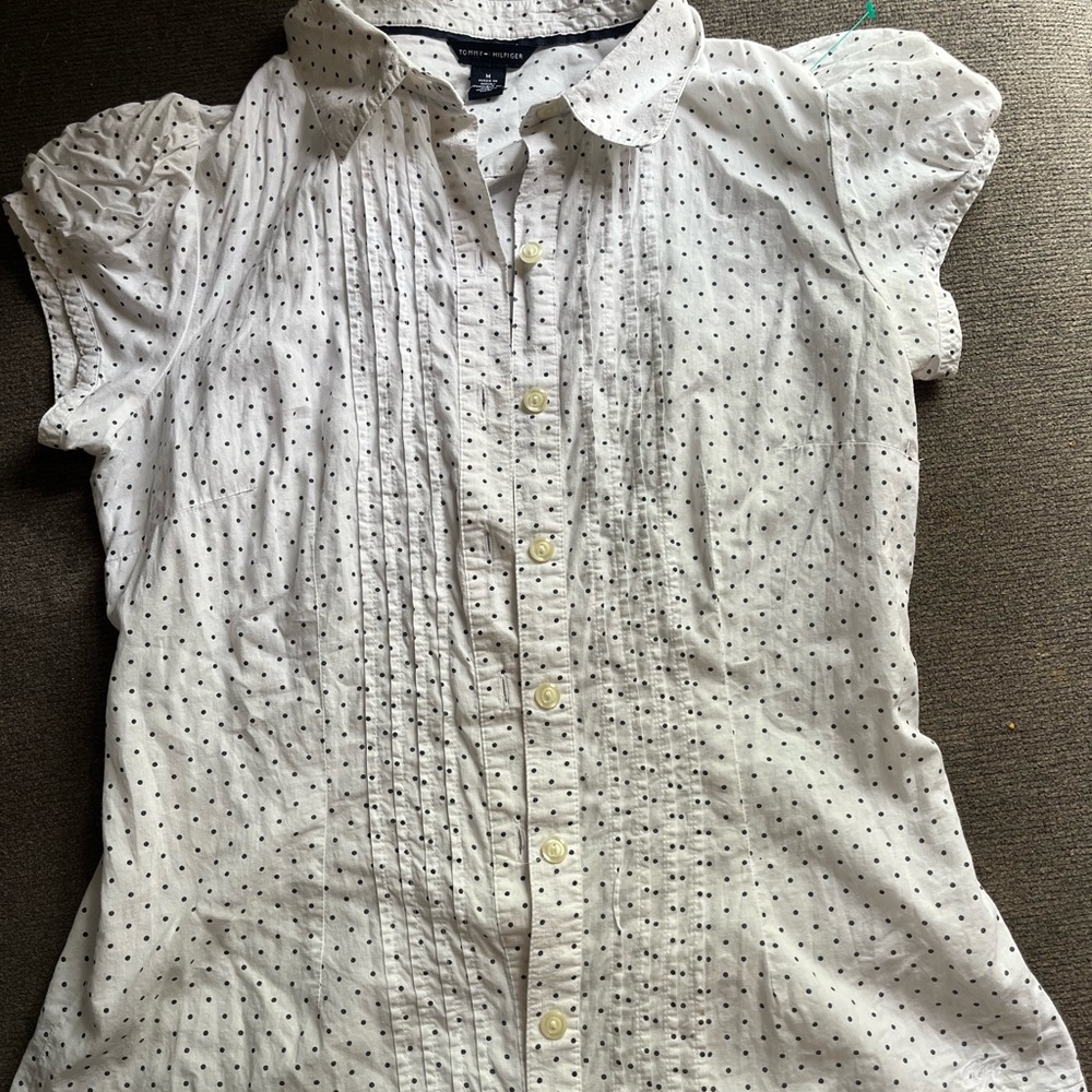 Tommy Hilfiger White Button Down Cap Sleeve Shirt